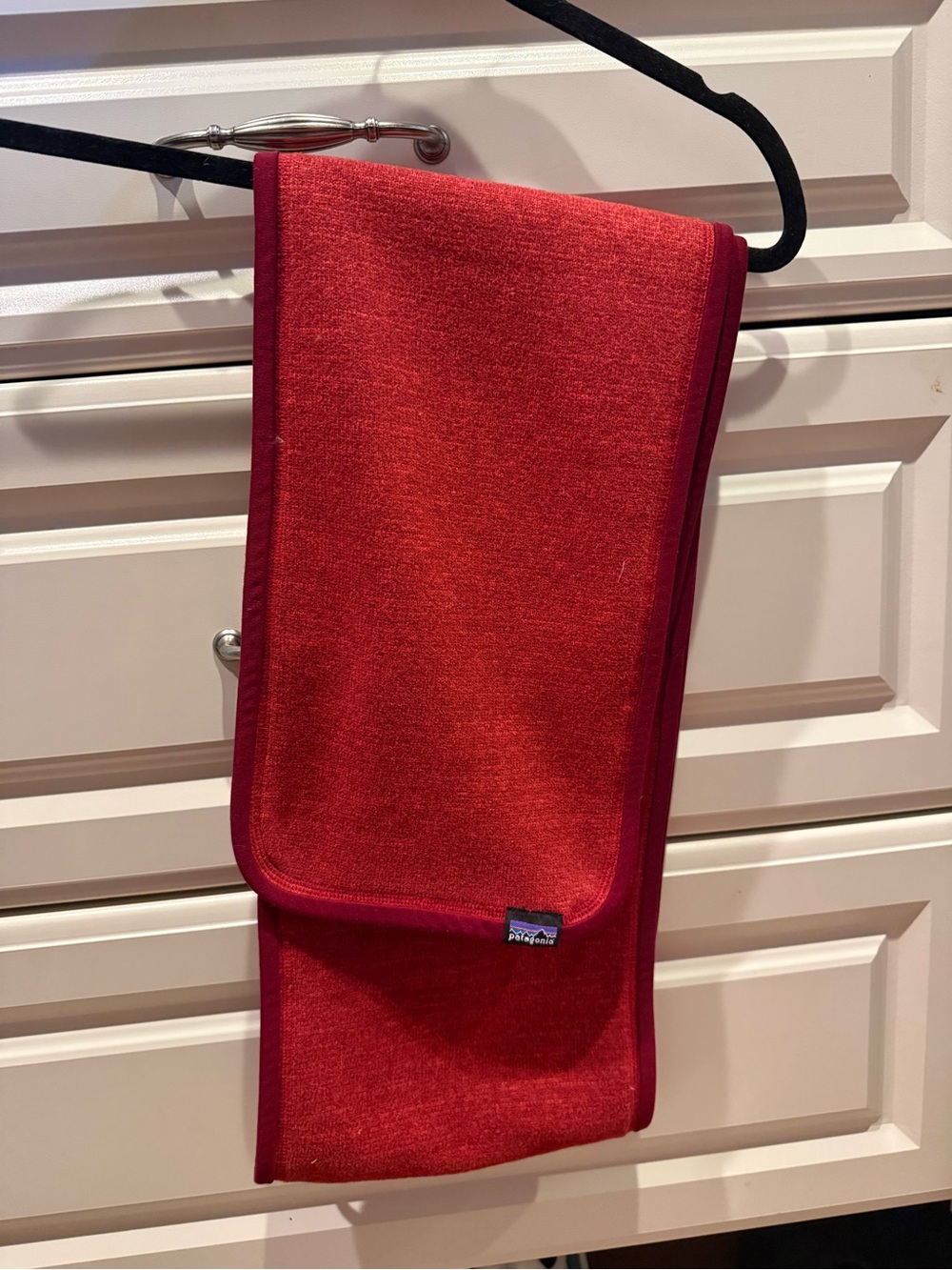 Patagonia Red Wool Blend Scarf with Deep Red Trim